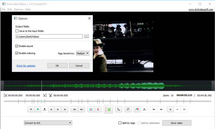 Free Video Editor mentés
