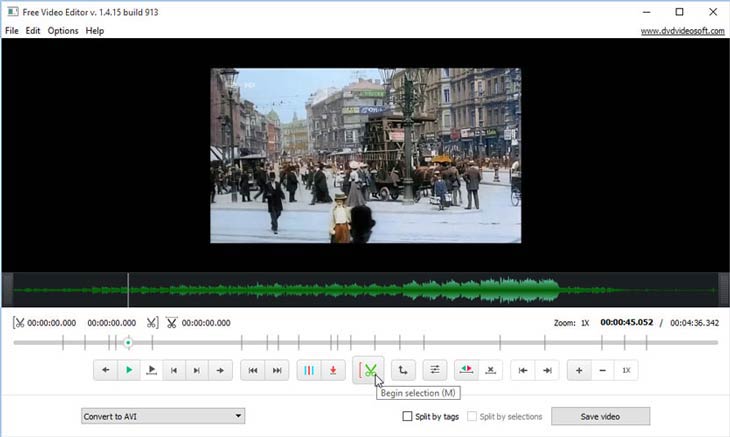 Free Video Editor vágás eleje