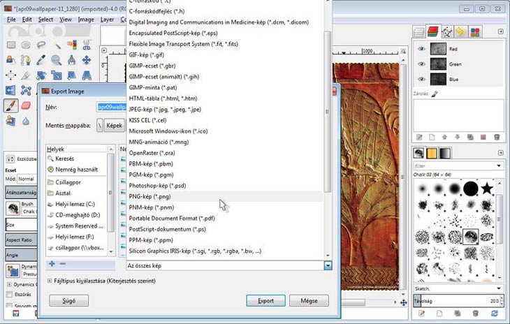 GIMP exportálás, képformátumok