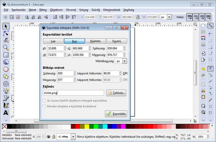 Inkscape exportálás