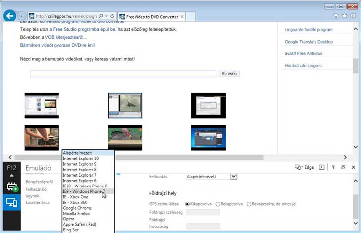 Internet Explorer 11 emuláció