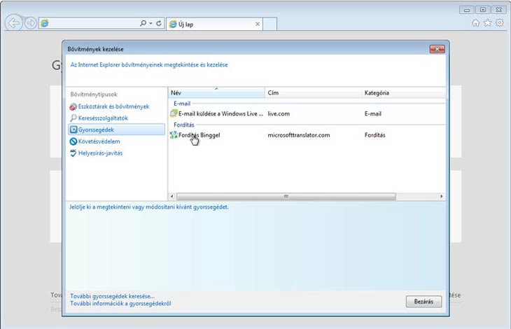 Internet Explorer 11 keresésszolgáltatók