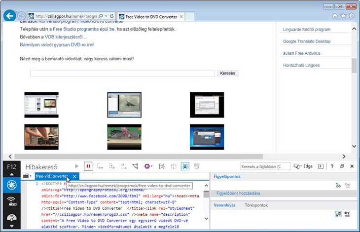 Internet Explorer 11 hibakereső