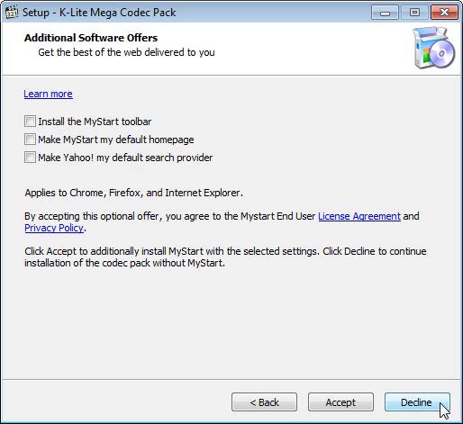 K-Lite Mega Codec Pack eszköztárak