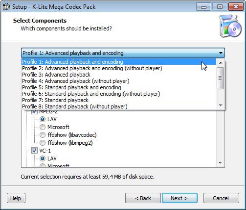 K-Lite Mega Codec Pack telepítési módok