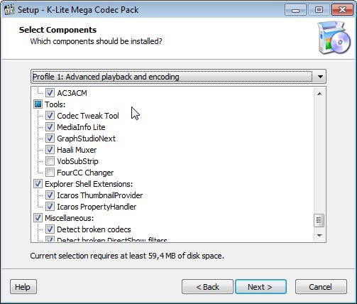 K-Lite Mega Codec Pack eszközök