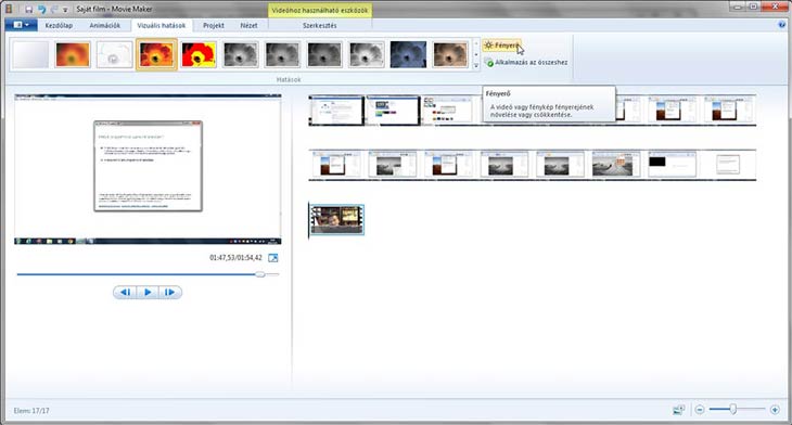 Live Movie Maker szín és fényerő