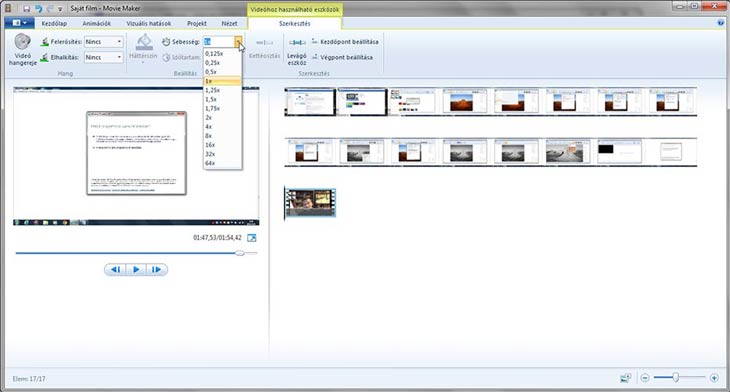 Live Movie Maker videó sebesség