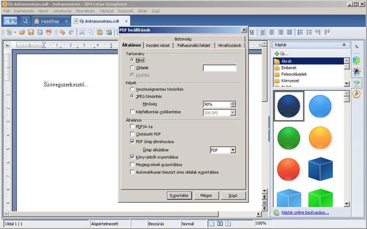 Lotus Symphony PDF exportálás
