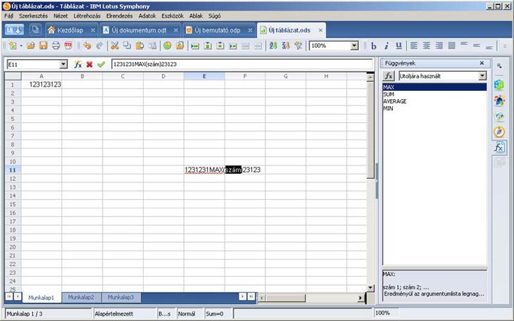 Lotus Symphony táblázat