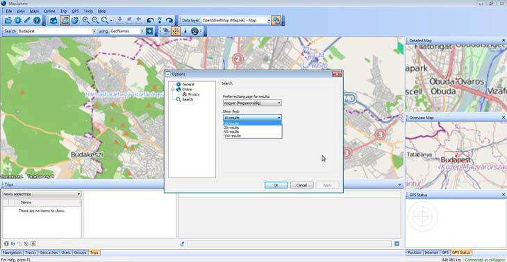 MapSphere keresés