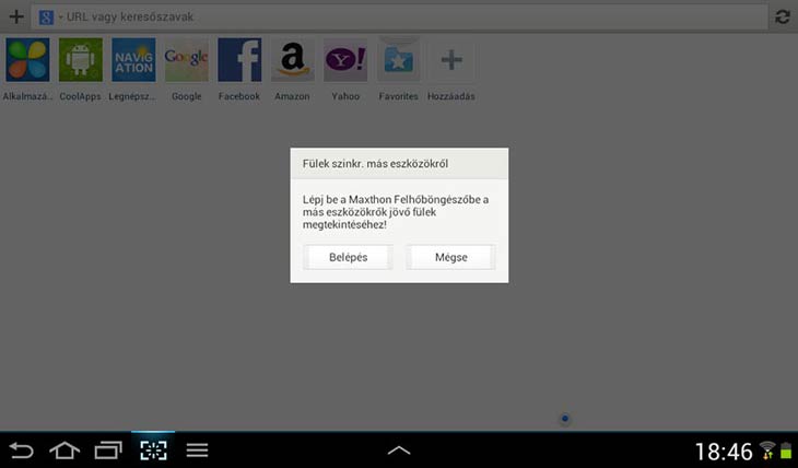 Maxthon for Android szinkronizálás