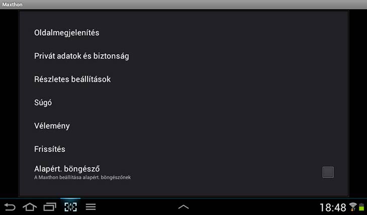 Maxthon for Android beállítások