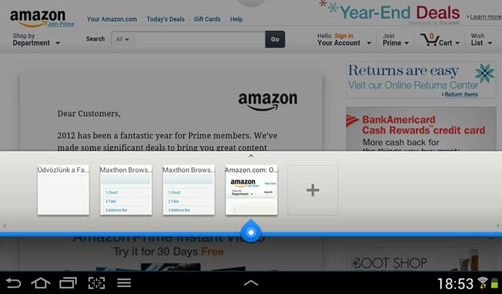 Maxthon for Android fülek