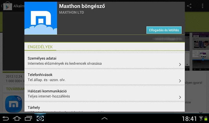 Maxthon for Android engedély