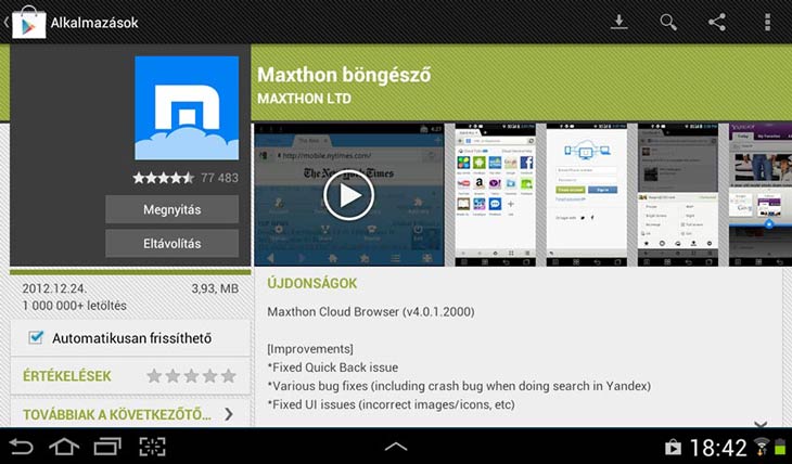 Maxthon for Android frissíthető
