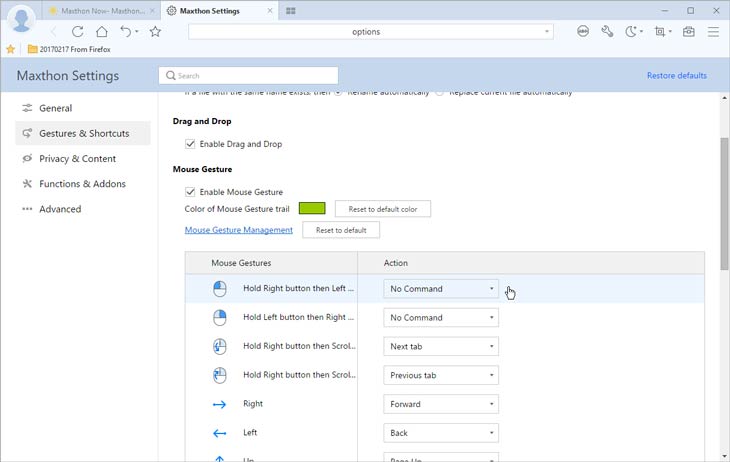 Maxthon egérmozdulatok