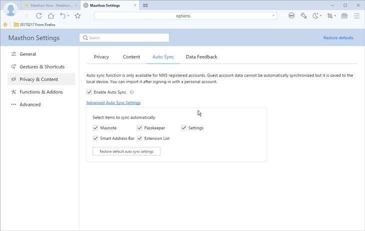 Maxthon szinkronizálás
