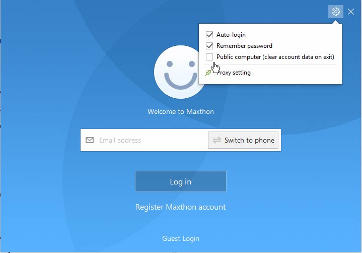 Maxthon bejelentkezés vagy vendég mód