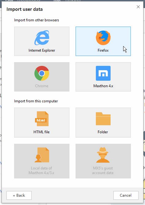 Maxthon importálás