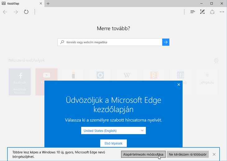 Microsoft Edge első indítás