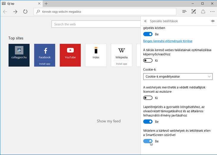 Microsoft Edge további adatvédelem