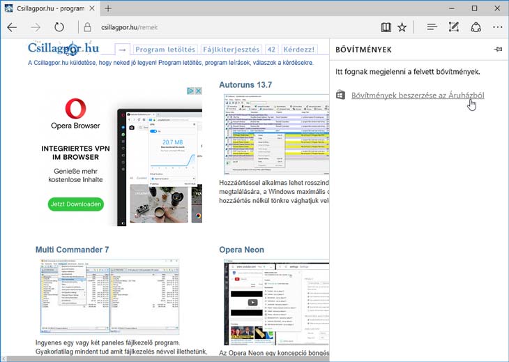 Microsoft Edge bővítmények