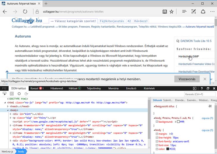 Microsoft Edge fejlesztői eszközök