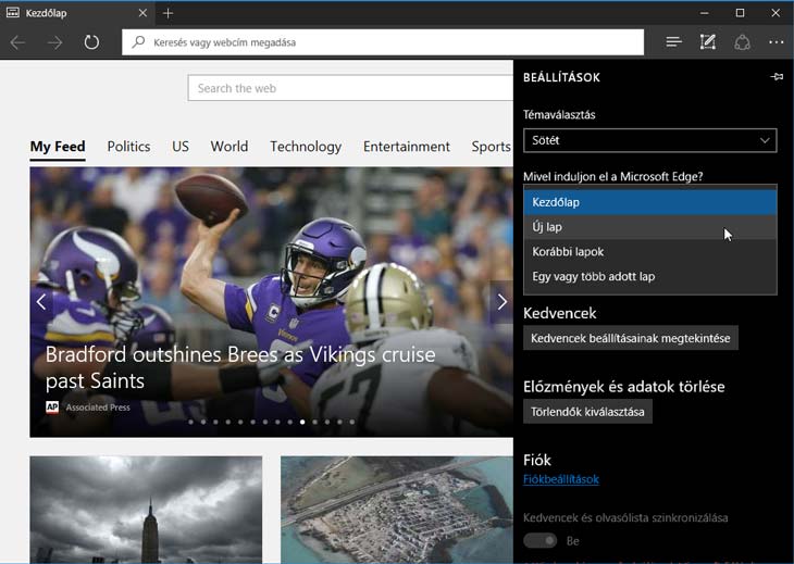 Microsoft Edge kezdőlap