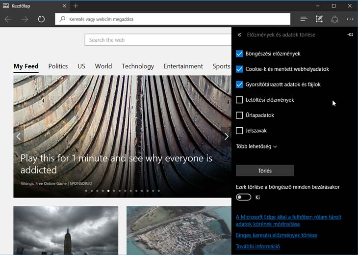 Microsoft Edge előzmények törlése
