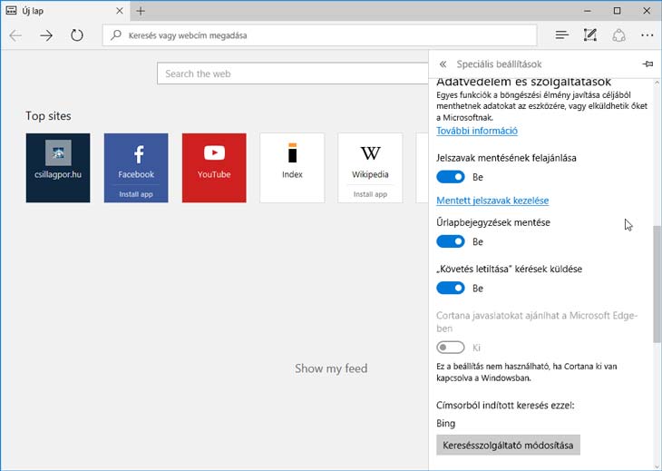 Microsoft Edge adatvédelem