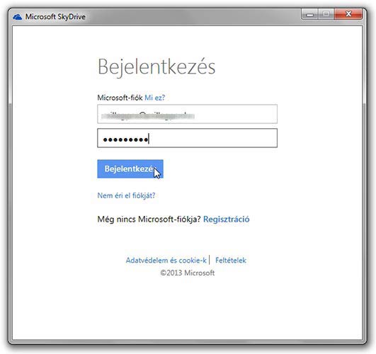 SkyDrive bejelentkezés