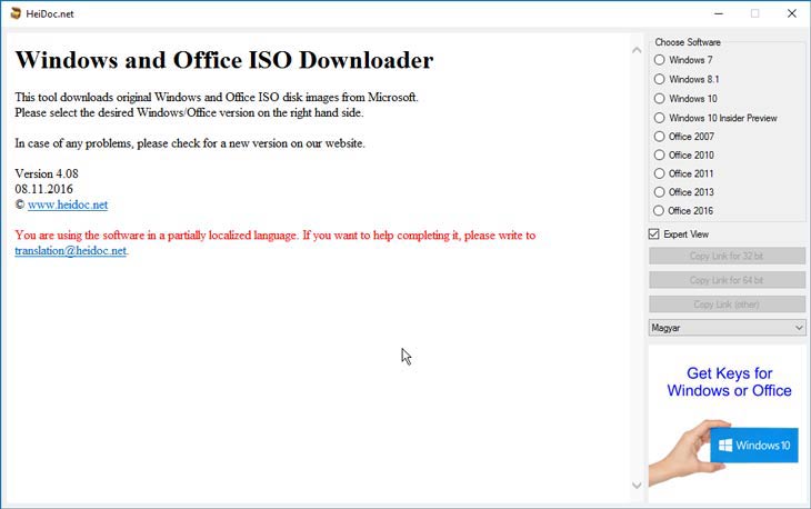 Windows és Office ISO letöltő még nem magyar