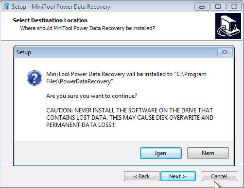 Power Data Recovery figyelmeztetés