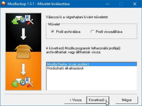 MozBackup profil mentés, visszaállítás