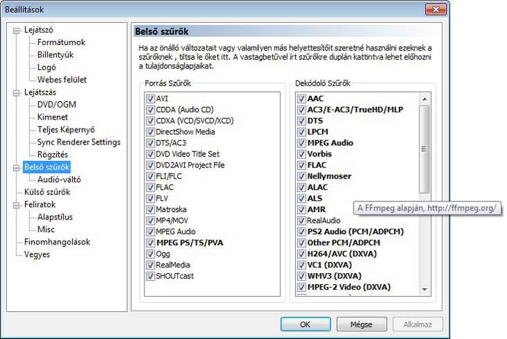 MPC HomeCinema szűrő