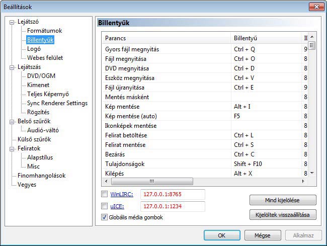 MPC HomeCinema billentyű