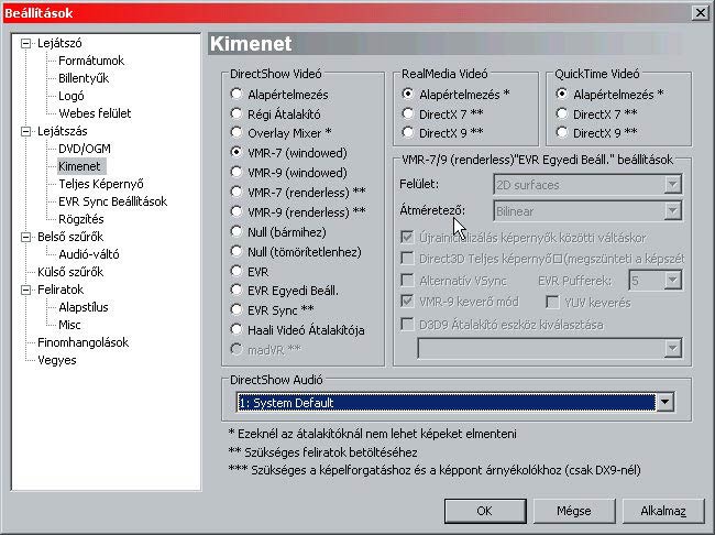 MPC HomeCinema videó kimenet