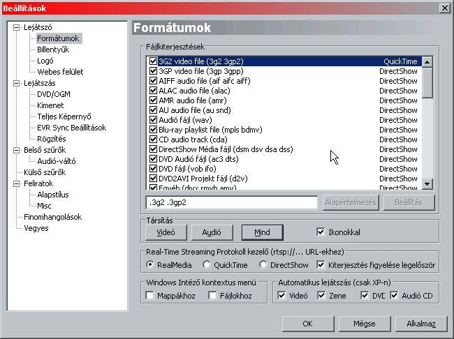 MPC HomeCinema formátumok