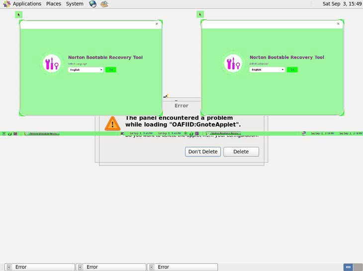 Norton Bootable Recovery Tool hibásan indul