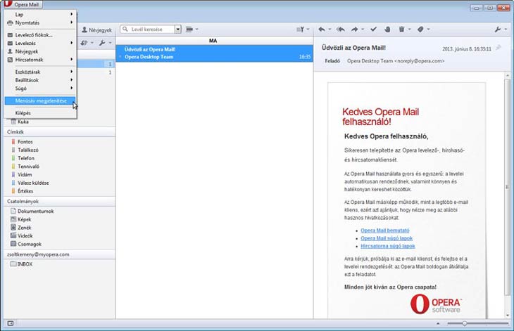 Opera Mail menüsáv