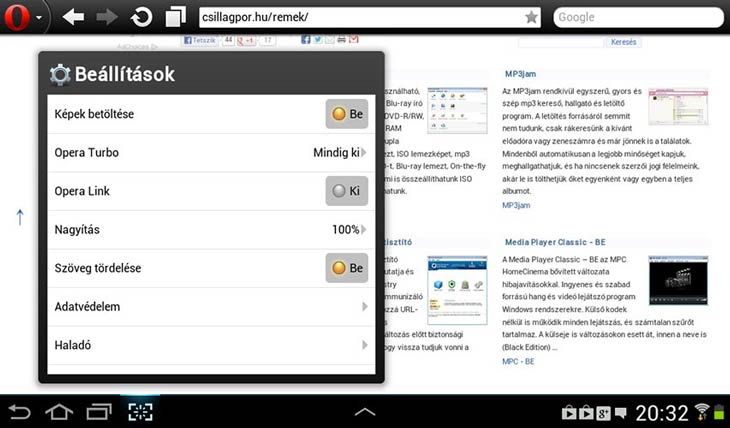 Opera Mobile nagyítás