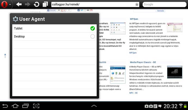 Opera Mobile Tablet vagy Desktop