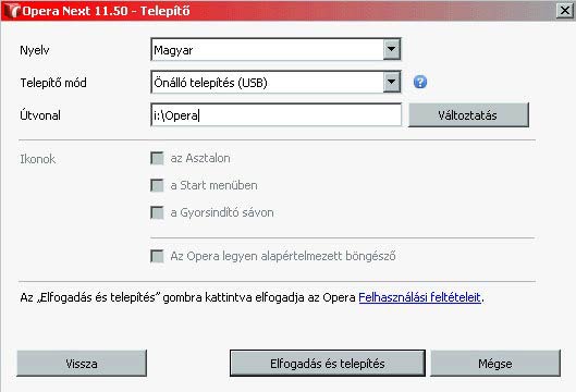 Opera telepítő