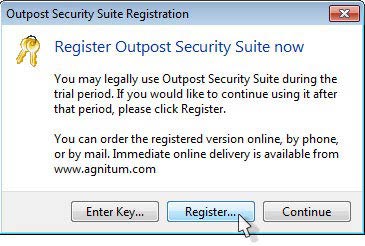 Outpost Security Suite Free regisztrálás