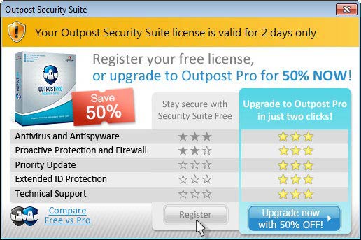 Outpost Security Suite Free ingyenes változat