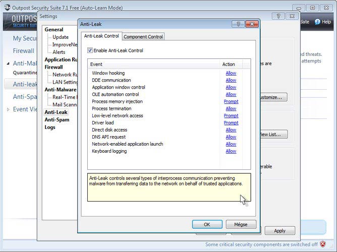 Outpost Security Suite Free - figyeli a billentyűzet naplózást