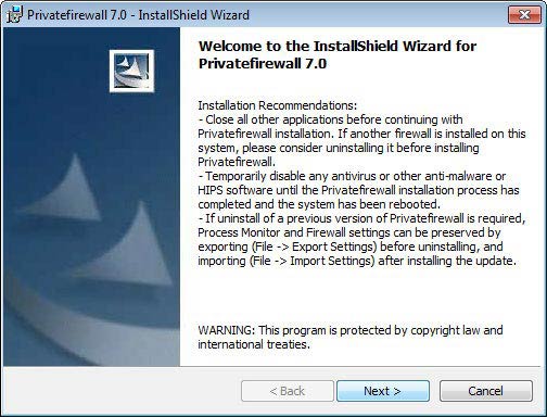 Privatefirewall telepítés