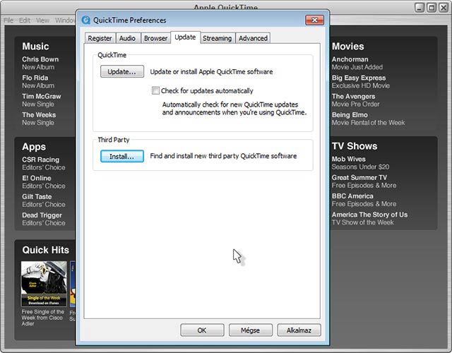 QuickTime frissítés