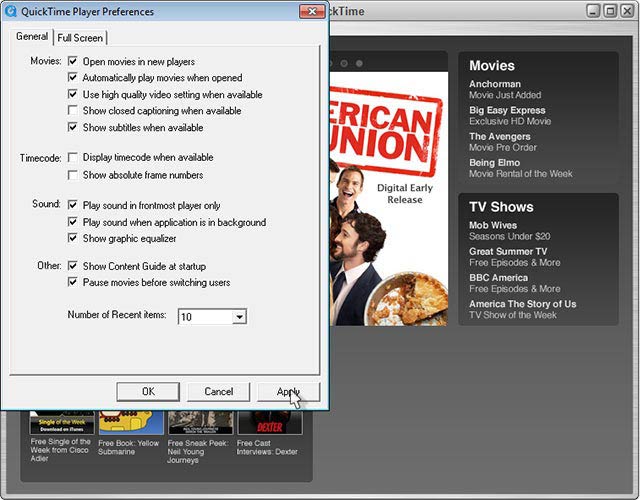 QuickTime lejátszás